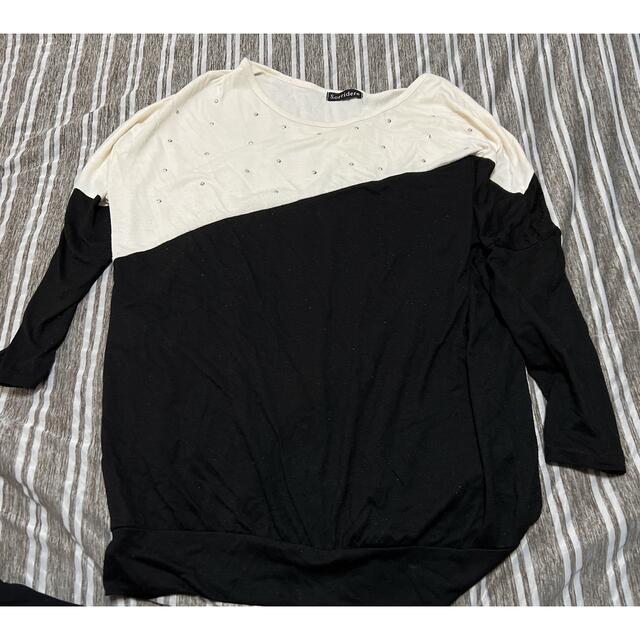 薄手のロンTホワイトandブラック☆Lサイズ レディースのトップス(Tシャツ(長袖/七分))の商品写真