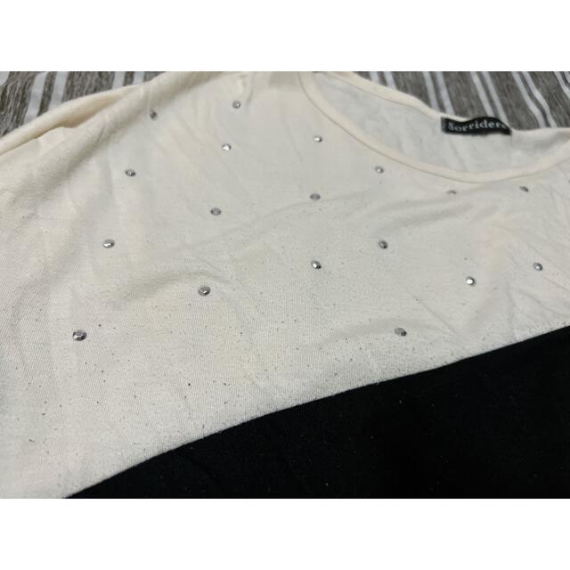 薄手のロンTホワイトandブラック☆Lサイズ レディースのトップス(Tシャツ(長袖/七分))の商品写真