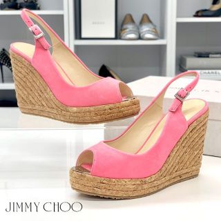 ジミーチュウ(JIMMY CHOO)の4210 未使用 ジミーチュウ スウェード コルク ウェッジサンダル ピンク(サンダル)