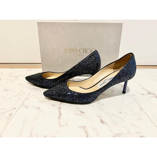 JIMMY CHOO ROMY60 グリッターパンプス NAVY38 - ハイヒール/パンプス