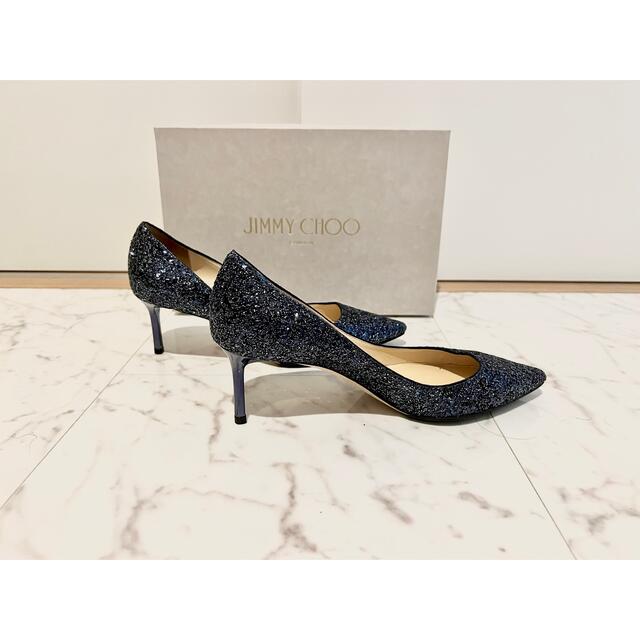 JIMMY CHOO ROMY60 グリッターパンプス NAVY38 - ハイヒール/パンプス