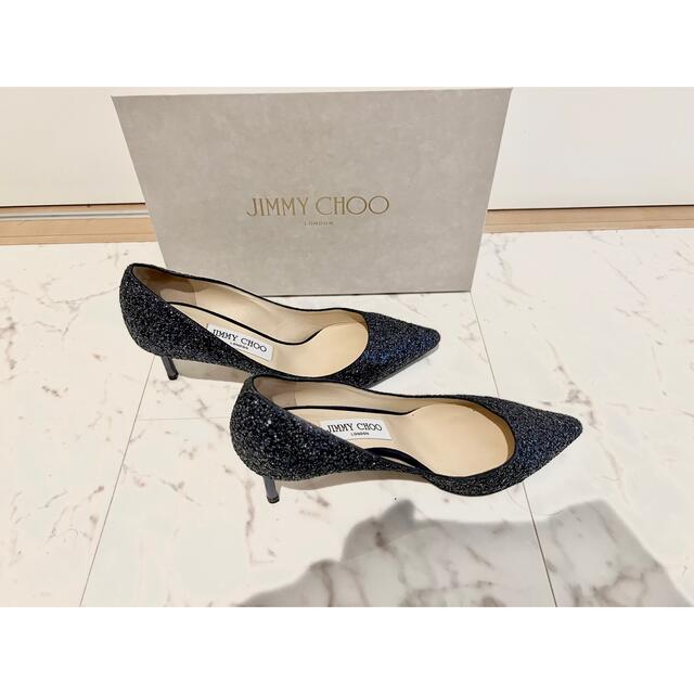 JIMMY CHOO ROMY60 グリッターパンプス NAVY38 - ハイヒール/パンプス