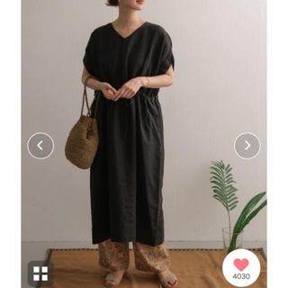 アーバンリサーチドアーズ(URBAN RESEARCH DOORS)の【DOORS】美品リネンウエストギャザーVネックワンピース(ロングワンピース/マキシワンピース)