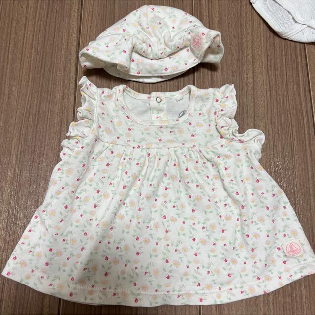 PETIT BATEAU(プチバトー)のプチバトー　ロンパース　夏　ボディスーツ　肌着　半袖　女の子　チュニック　帽子 キッズ/ベビー/マタニティのベビー服(~85cm)(ロンパース)の商品写真