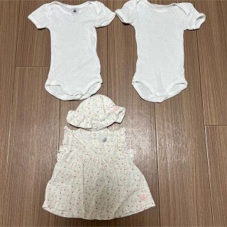 プチバトー(PETIT BATEAU)のプチバトー　ロンパース　夏　ボディスーツ　肌着　半袖　女の子　チュニック　帽子(ロンパース)