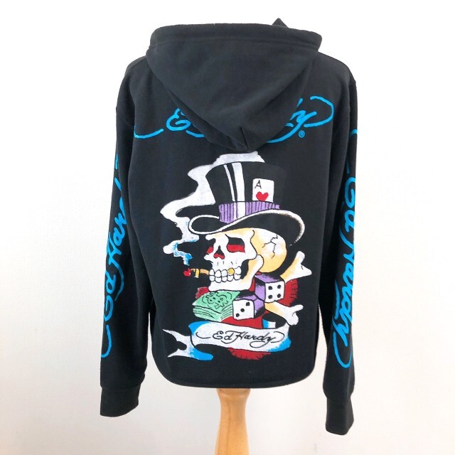 Ed Hardy(エドハーディー)のed Hardy　エド ハーディー　長袖パーカー　ブラック　プリント　ドクロ レディースのトップス(パーカー)の商品写真