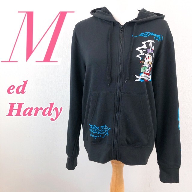 Ed Hardy(エドハーディー)のed Hardy　エド ハーディー　長袖パーカー　ブラック　プリント　ドクロ レディースのトップス(パーカー)の商品写真