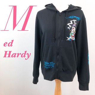 ed Hardy エド ハーディー 長袖パーカー ブラック プリント ドクロの