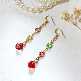 No.22 フラワー チェコガラス ハンドメイド ピアス(イヤリング)