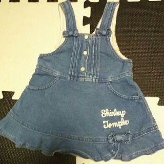 シャーリーテンプル(Shirley Temple)のシャーリーテンプル デニム風オーバーオール80cmサロペット加工ワンピース(ワンピース)