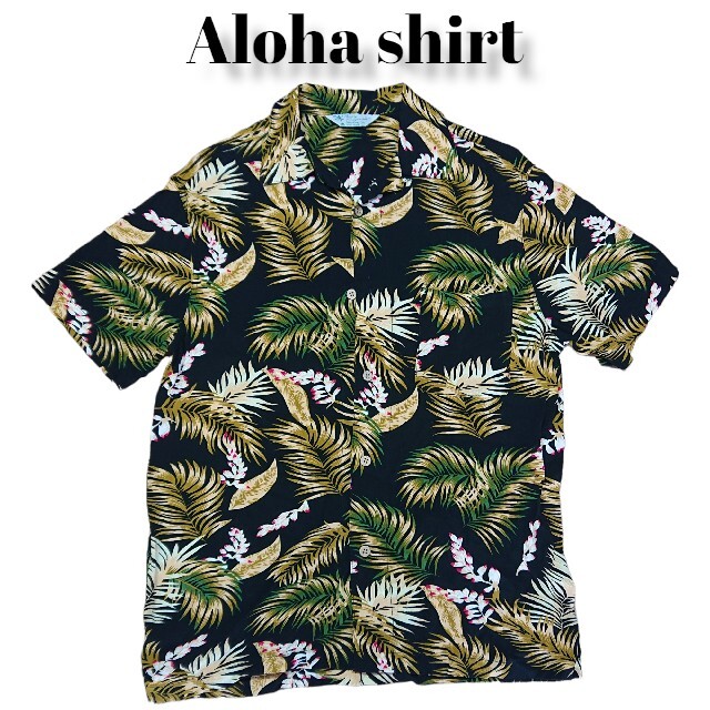 アロハシャツ Aloha shirt  ブラック 総柄 HAWAII39s90