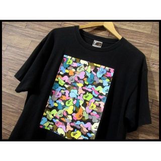 アベイシングエイプ(A BATHING APE)のG② アベイシング エイプ サルカモ マルチカラー プリント Tシャツ 黒 L(Tシャツ/カットソー(半袖/袖なし))