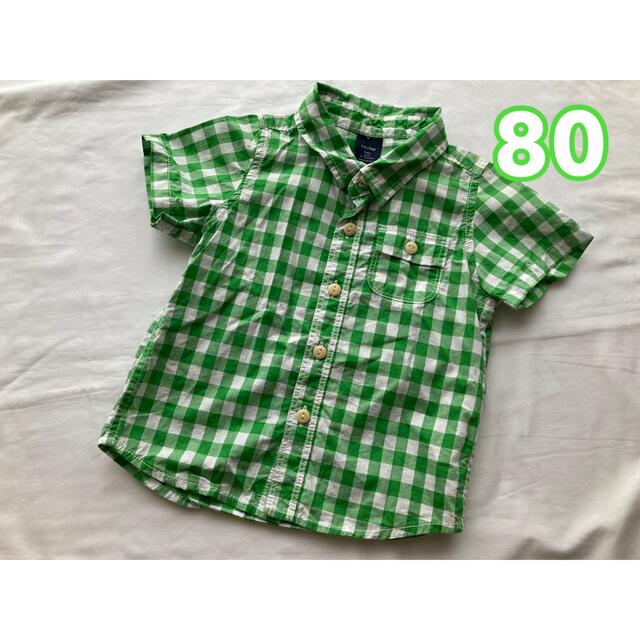 babyGAP(ベビーギャップ)のbaby GAP 半袖シャツ　80サイズ  グリーン　チェック キッズ/ベビー/マタニティのベビー服(~85cm)(シャツ/カットソー)の商品写真