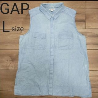 ギャップ(GAP)のGAP☆Lサイズ 綿100％ デニム風 ノースリーブ シャツ(シャツ/ブラウス(半袖/袖なし))