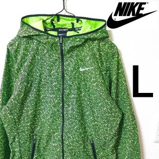 ナイキ(NIKE)のNIKE 緑 ドット柄 ナイロンジャケット ブルゾン ランニングウェア 女性L(ナイロンジャケット)