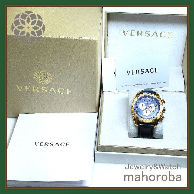 完品☆VERSACE ヴェルサーチ クロノグラフ デイト ゴールド ネイビー