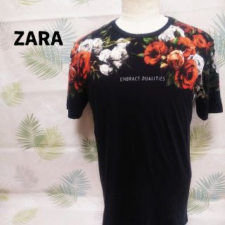 ザラ(ZARA)のZARA  ボタニカル 半袖  ローズ プリント Tシャツ メンズ 40 M(Tシャツ/カットソー(半袖/袖なし))