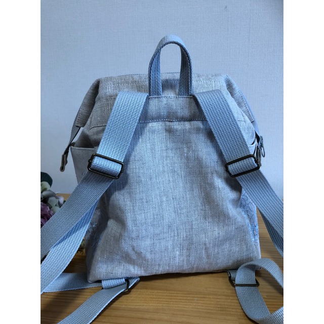 大人のリュック リネン×レース 水色系 大人のリュック リネン✖️チュールレース 1