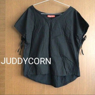 JUDDYCORN 異素材トップス リボン ギャザー ブラック 半袖(シャツ/ブラウス(半袖/袖なし))
