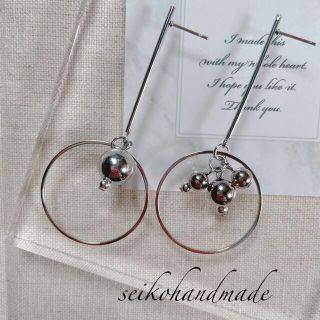 シルバー　ロングスティック　フープピアス(ピアス)