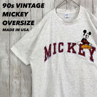 ディズニー(Disney)の90sヴィンテージUSA製　ミッキーマウスフロッキープリントTシャツXL古着男女(Tシャツ/カットソー(半袖/袖なし))