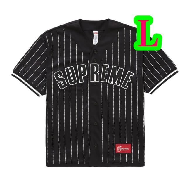 Supreme Stripe Baseball Jersey Black Lベースボールシャツ