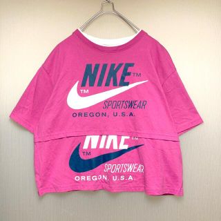 ナイキ(NIKE)のNIKE ナイキ マルチロゴ アイコンクラッシュショート丈Tシャツ パープル(Tシャツ(半袖/袖なし))