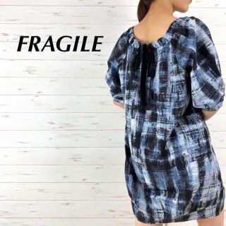 フラジール(FRAGILE)のFRAGILE フラジール 総柄 五部袖 バックリボン バルーン ワンピース(ひざ丈ワンピース)