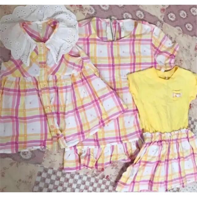 美品 親子お揃い 姉妹お揃い ワンピース チュニック 100 120 襟 フリル | フリマアプリ ラクマ