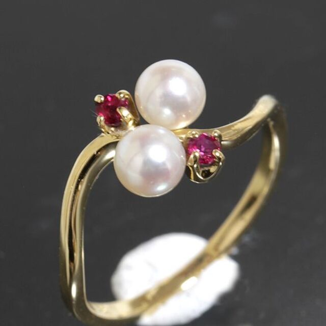 MIKIMOTO(ミキモト)のミキモト MIKIMOTO アコヤパール ルビー リング 8号 K18 仕上済 レディースのアクセサリー(リング(指輪))の商品写真