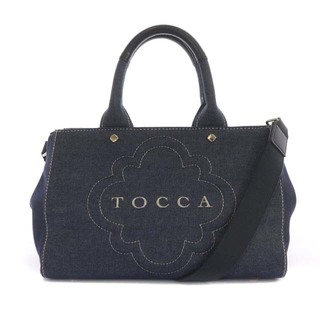 トッカ(TOCCA)のトッカ デニムトートバッグ 2way ショルダー ロゴ刺繍 紺 ネイビー(トートバッグ)