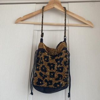 ザラ(ZARA)のZARAヒョウ柄ビジューバッグショルダーハンドバッグ2wayビーズ(ハンドバッグ)