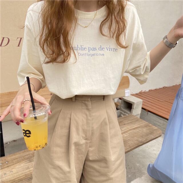 カジュアル シンプル 英字 ロゴ Tシャツ お洒落 可愛い M レディースのトップス(Tシャツ(半袖/袖なし))の商品写真