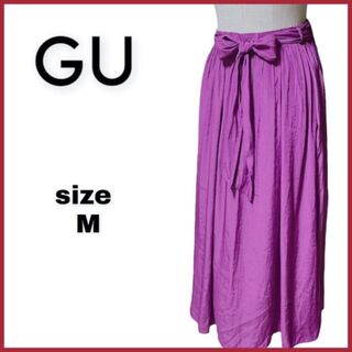 ジーユー(GU)のGU パープルローズが美しい！リボンロングフレアースカート ウエストbackゴム(ロングスカート)