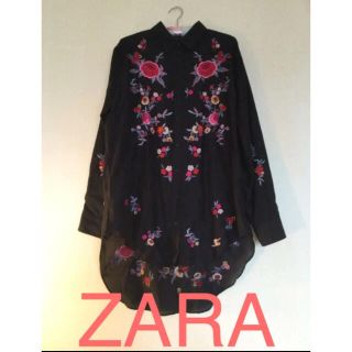 ザラ(ZARA)のザラ　華やか花刺繍ロングシャツ　チュニック(シャツ/ブラウス(長袖/七分))