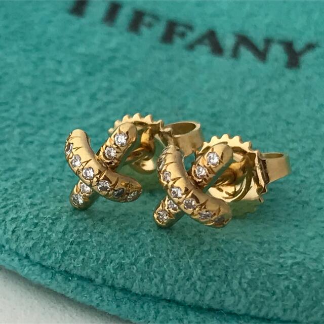 ティファニー K18 (750)クロスステッチ ピアス TIFFANY - ピアス(両耳用)