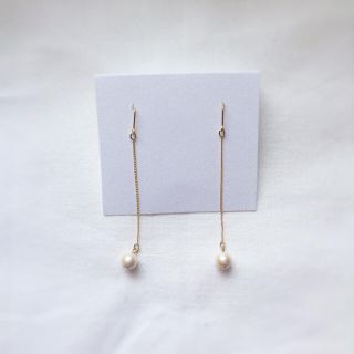 ハンドメイド コットンパールロングイヤリング ピアス(ピアス)