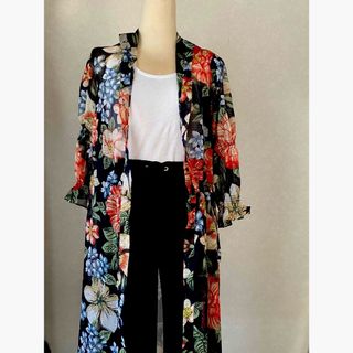 ザラ(ZARA)のZARA❤️ザラロングブラウス花柄ロングカーディガンシースルーシフォンボタニカル(シャツ/ブラウス(半袖/袖なし))