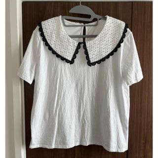 ザラ(ZARA)の【ZARA】襟レースTシャツ　Ｌ(Tシャツ(半袖/袖なし))