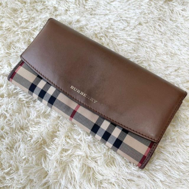 BURBERRY - バーバリー 長財布 レザー ノバチェック ロゴ刻印 ベージュ