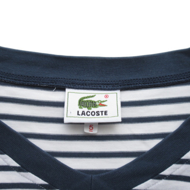 LACOSTE(ラコステ)のラコステ LACOSTE Tシャツ カットソー Vネック ボーダー 半袖 5 白 メンズのトップス(Tシャツ/カットソー(半袖/袖なし))の商品写真