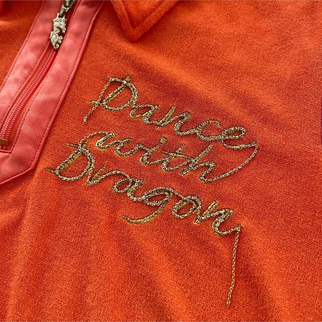 Dance With Dragon(ダンスウィズドラゴン)のダンスウィズドラゴン ゴルフウェア  ポロシャツ パイル生地 オレンジ ゴールド スポーツ/アウトドアのゴルフ(ウエア)の商品写真