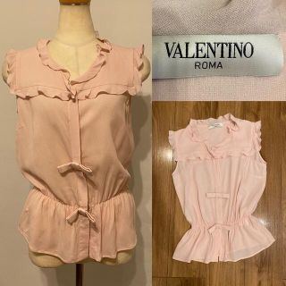 ヴァレンティノ(VALENTINO)のvalentino  ヴァレンティノ  袖なしブラウス　リボン　ピンク42(シャツ/ブラウス(半袖/袖なし))