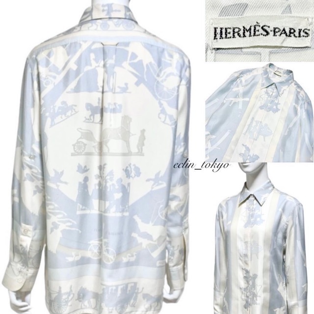 Hermes(エルメス)のHERMES 《馬車柄》カレ ロゴ シャツ ブラウス E3112 レディースのトップス(Tシャツ(長袖/七分))の商品写真
