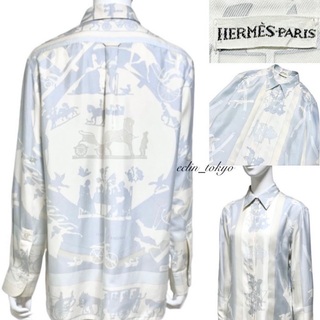 エルメス(Hermes)のHERMES 《馬車柄》カレ ロゴ シャツ ブラウス E3112(Tシャツ(長袖/七分))