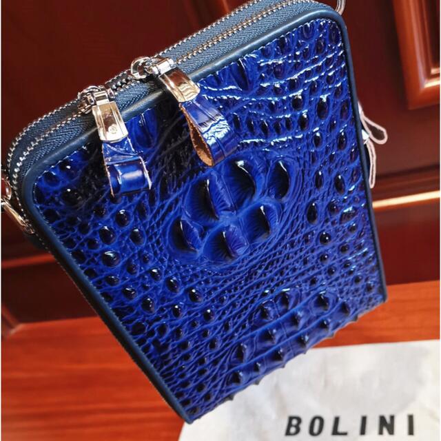 ブルークロコダイル型押しレザーショルダーバック　BOLINI MILANO ハンドメイドのファッション小物(バッグ)の商品写真