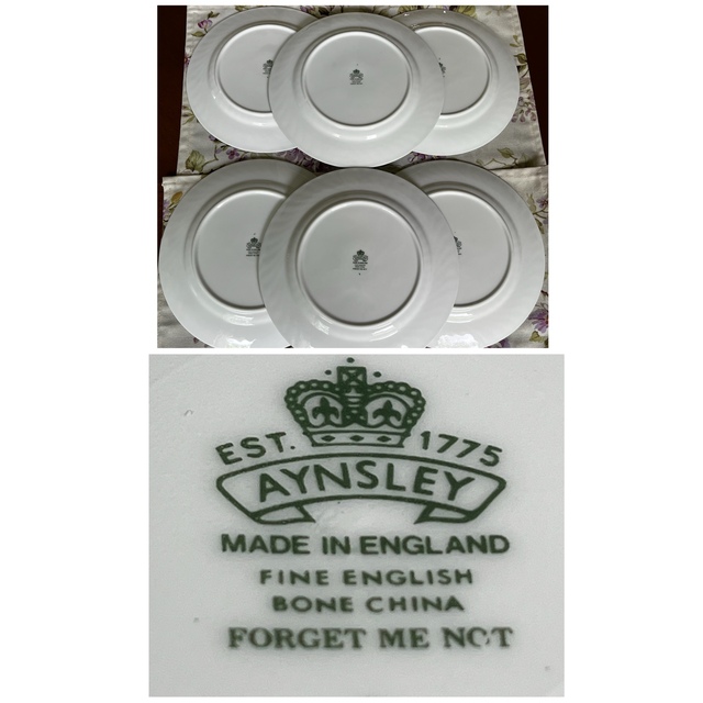 Aynsley China(エインズレイ)の【ご予約品　レア美品】エインズレイ★勿忘草★デザート皿　6枚 インテリア/住まい/日用品のキッチン/食器(食器)の商品写真