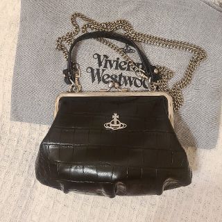 ヴィヴィアンウエストウッド(Vivienne Westwood)のVivienne がま口ショルダーバッグ ブラック　クロコレザー(ショルダーバッグ)