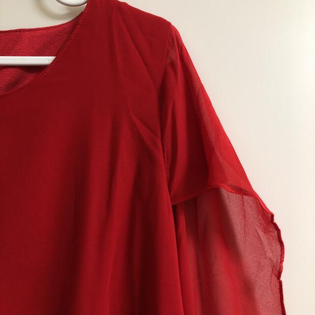 新品 パーティドレス 結婚式 体型カバー ワンピース  大きいサイズ 3XL 赤 レディースのフォーマル/ドレス(ミディアムドレス)の商品写真