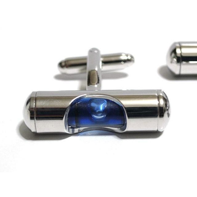 カフス ボタン　水準器　水平器　レベル　測量器　土木　建築　青　cuf-0253 メンズのファッション小物(カフリンクス)の商品写真